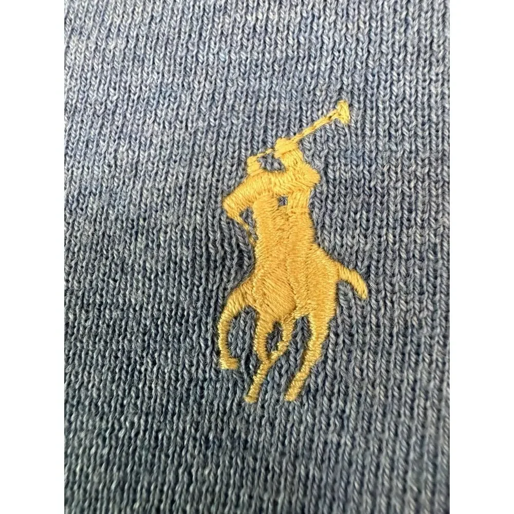Polo Ralph Lauren Pima Cotton V Neck Sweater Blue Mens Small Yellow Pony